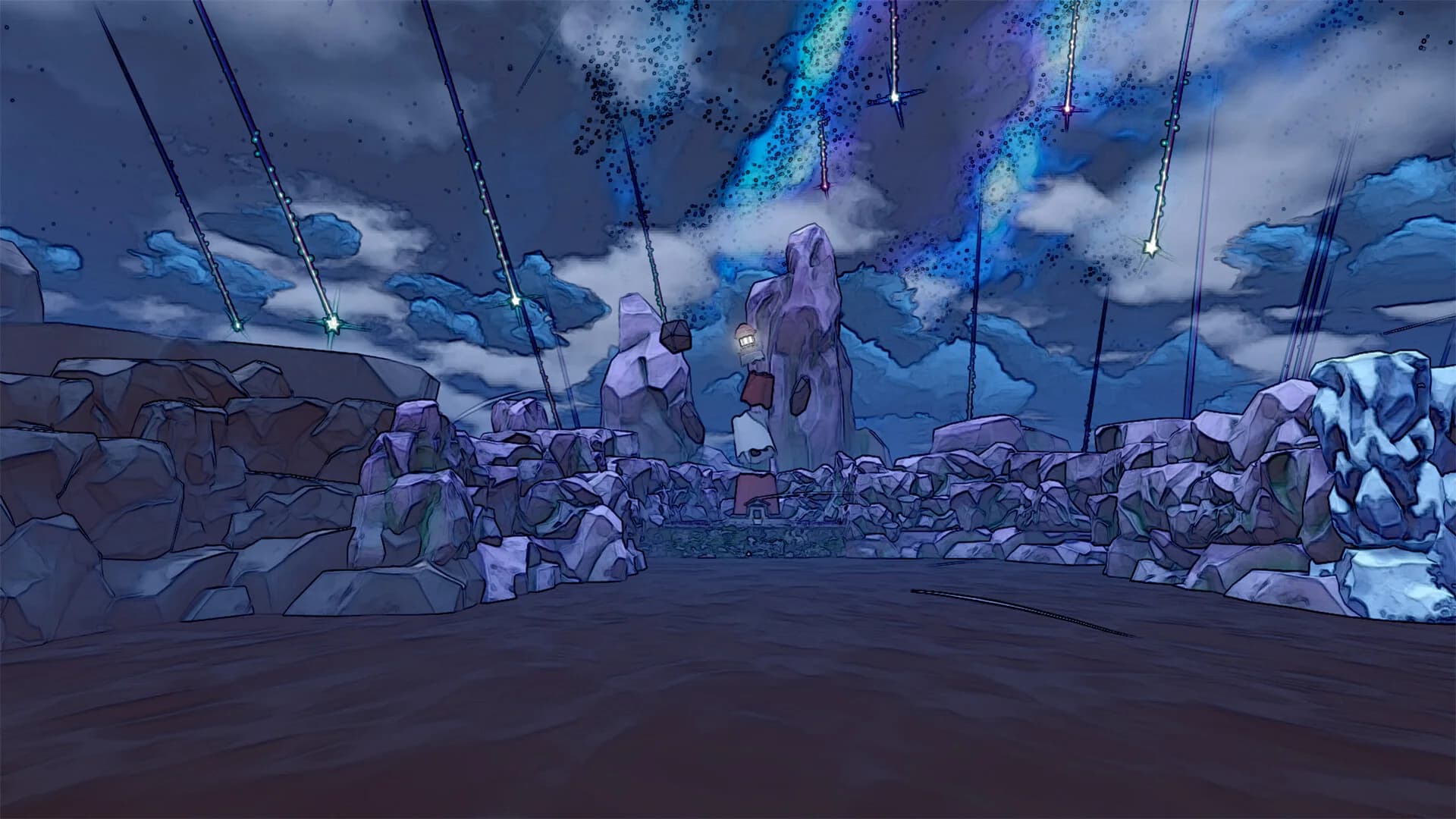 Official Nightwater screenshot of a forest landscape and distant Lighthouse